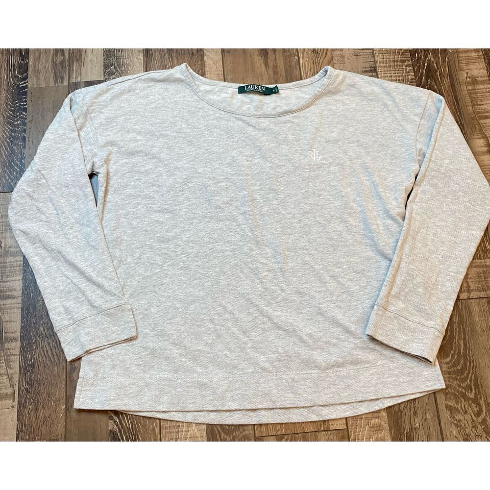 Womens Ralph Lauren Green tag‎ long sleeve gray shirt top Soft size small